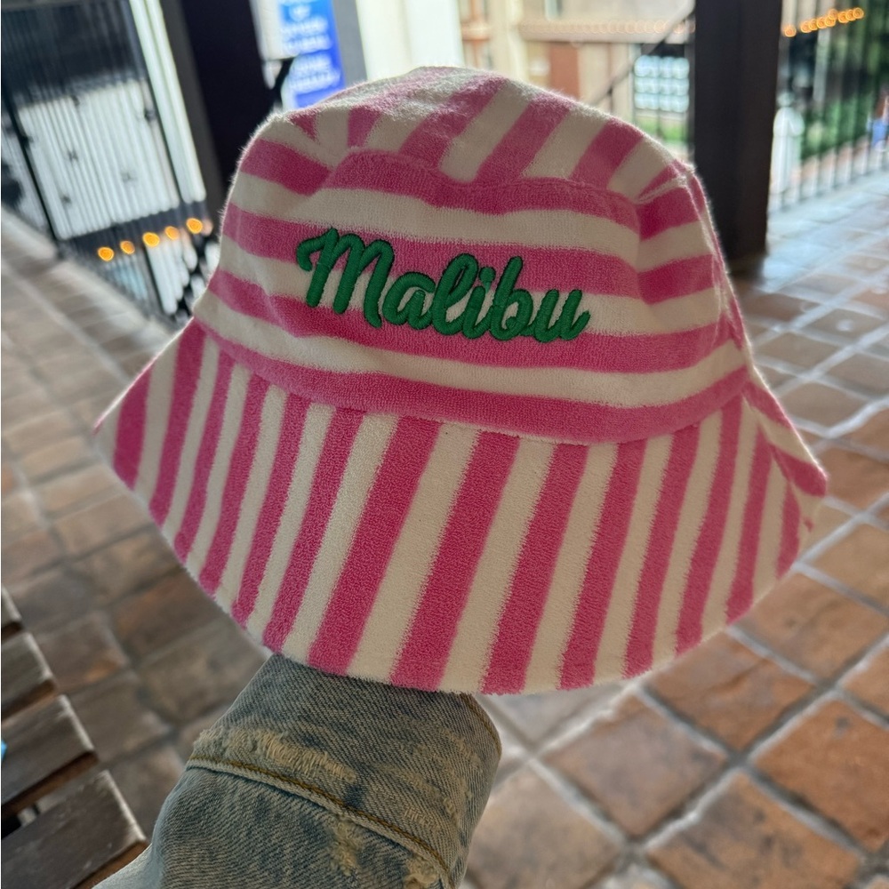 Malibu Pink and White Striped Bucket Hat